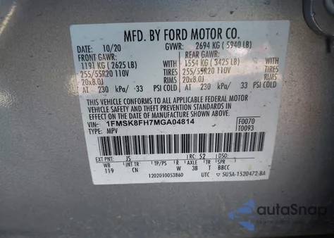 2021 Ford Explorer Limited z USA, uszkodzony, nr VIN 1FMSK8FH7MGA04814